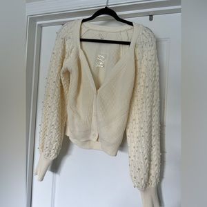 Pearl Detail Cardigan , cream sweetheart neck NWOT